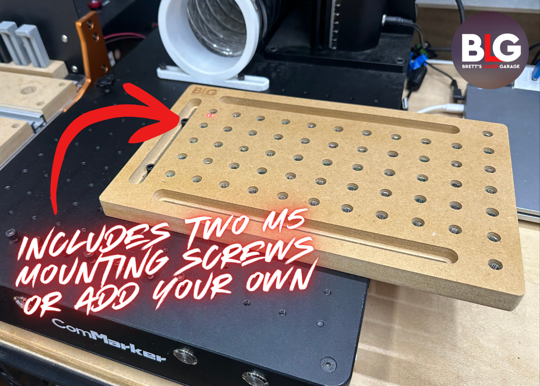 Galvo Laser Extension Plate with text on a workshop background