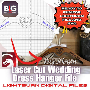 Laser Cut Wedding Dress Hanger Digital Lightburn File - Weddings, Bridesmaid gifts - Thunder Laser, Xtool, Laser Engraving File