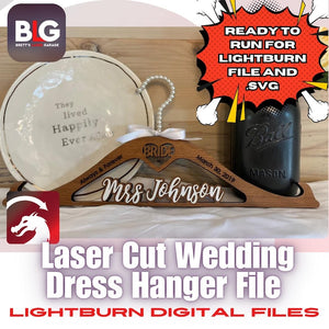 Laser Cut Wedding Dress Hanger Digital Lightburn File - Weddings, Bridesmaid gifts - Thunder Laser, Xtool, Laser Engraving File