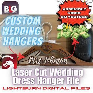 Laser Cut Wedding Dress Hanger Digital Lightburn File - Weddings, Bridesmaid gifts - Thunder Laser, Xtool, Laser Engraving File